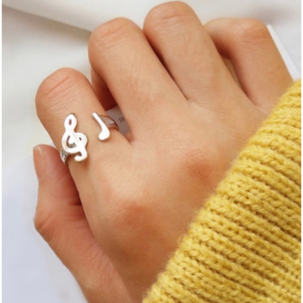 Silver Music Note Treble Clef Dainty Ring 15$
